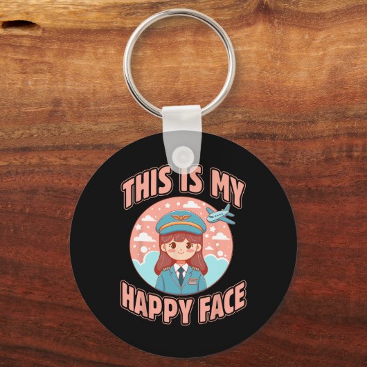 Dit is mijn blije gezicht Grappig Vrouw Piloot Vli Sleutelhanger (Voorkant)