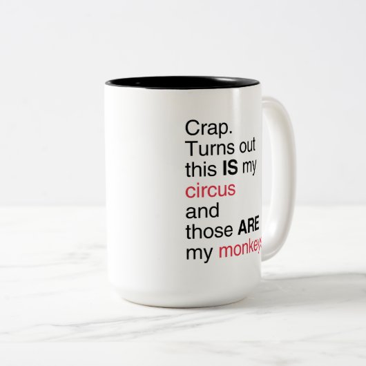Dit is mijn Circus. Dit zijn mijn apen Tweekleurige Koffiemok (Voorkant rechts)