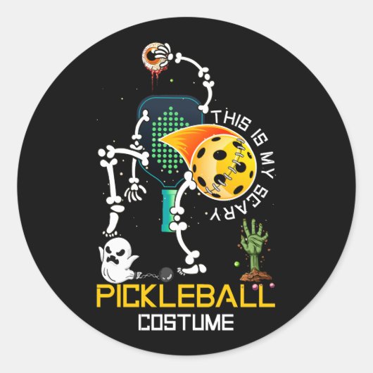 Dit is mijn enge Pickleball kostuum Halloween Skel Ronde Sticker (Voorkant)