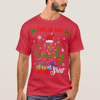 Dit is mijn familie Pajama mas boom lampjes Santa  T-shirt