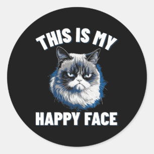 Dit is mijn gelukkige gezicht - grappige kat met c ronde sticker