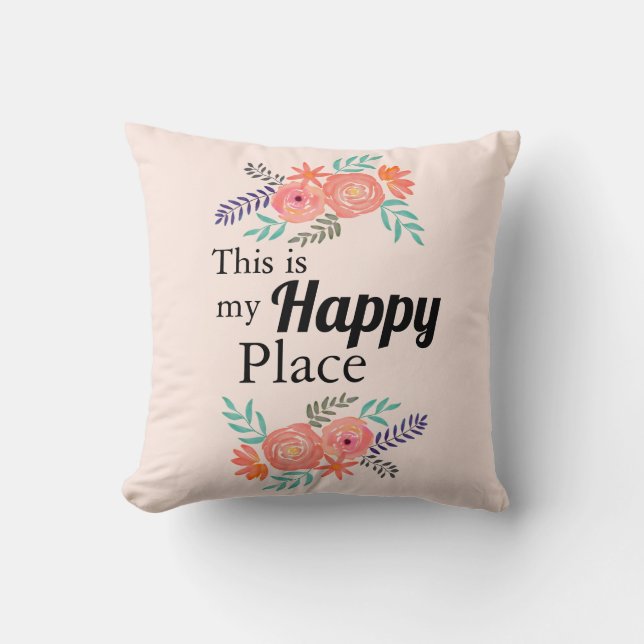 "Dit is mijn gelukkige plaats" Citaat Waterverf Fl Kussen (Voorkant)