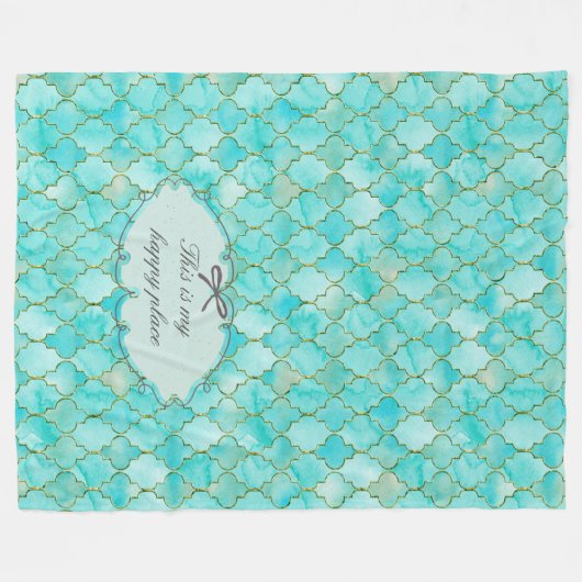 Dit is mijn gelukkige plek-Maroccan aqua goudpatro Fleece Deken (Voorkant (Horizontaal))