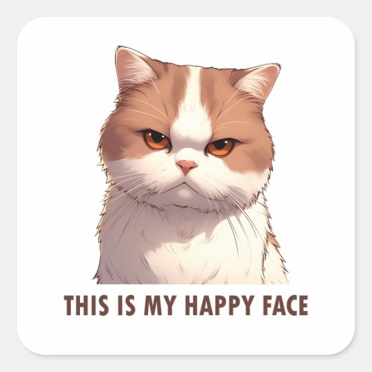 Dit is mijn Happy Face Moody Cat Vierkante Sticker (Voorkant)