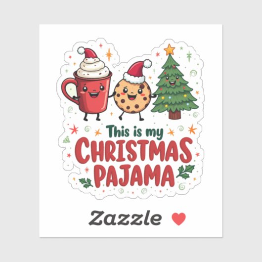 Dit is Mijn Kerst Pyjama Koekjes Warme Chocolade Sticker (Vel)