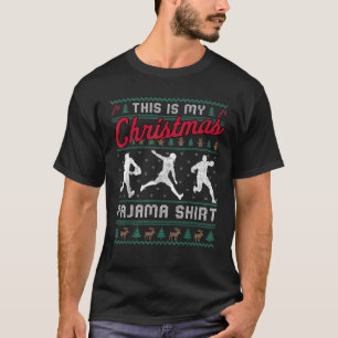 Dit is mijn kerst pyjama rugby lelijke trui plezie t-shirt