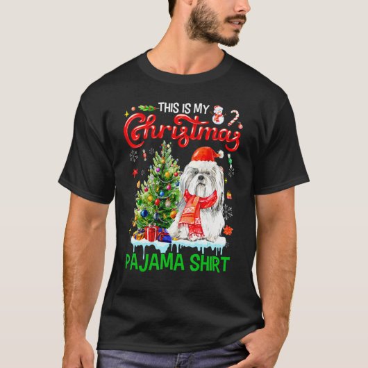Dit Is Mijn Kerst Pyjama   Shih Tzu Sjaal Kerstman T-shirt (Voorkant)