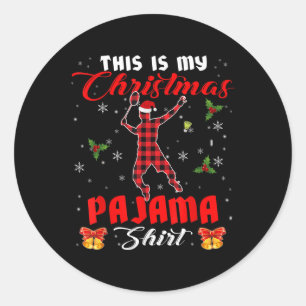 Dit is mijn kerst pyjama shirt kerstman geruit bad ronde sticker
