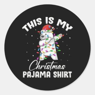 Dit is mijn kerst pyjama shirt Polar beer Grappig Ronde Sticker