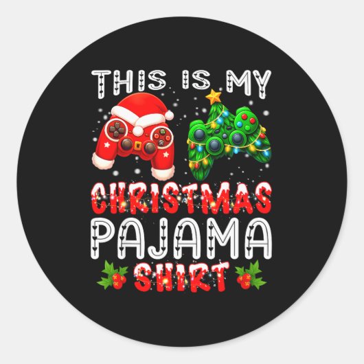 Dit Is Mijn Kerst Pyjama Shirts Controller Pjs Ronde Sticker (Voorkant)