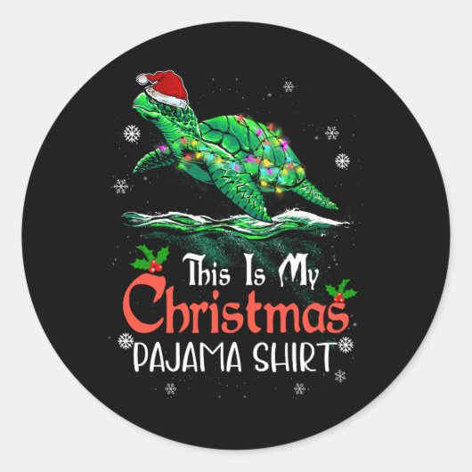 Dit is mijn kerst pyjama Zee schildpad Santa Hat L Ronde Sticker (Voorkant)