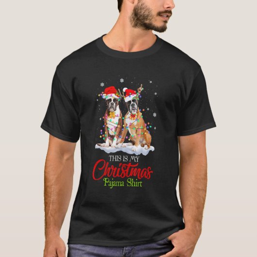 Dit is mijn kerstpajama Boxer Dog Santa Hat L T-shirt (Voorkant)
