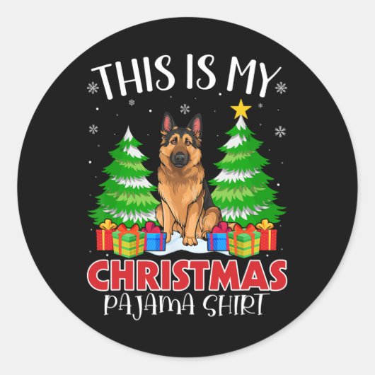Dit is mijn kerstpajama German Shepherd Dog Xm Ronde Sticker (Voorkant)