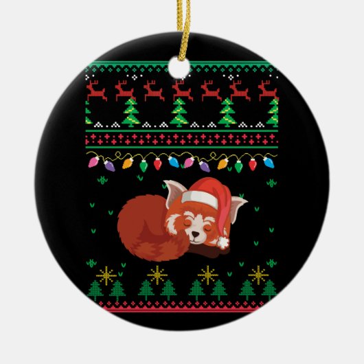 Dit is mijn kerstpajama Red Panda Ugly Sweater Keramisch Ornament (Voorkant)