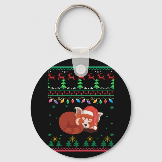 Dit is mijn kerstpajama Red Panda Ugly Sweater Sleutelhanger (Voorkant)