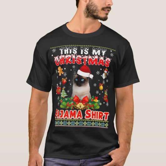 Dit is mijn kerstpajama Siamese kat Ugly Swea T-shirt (Voorkant)