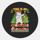 Dit is mijn kerstpyjama Funny Lar Beer Dabbing Ronde Sticker (Voorkant)