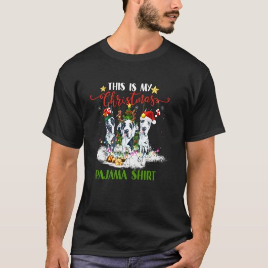 Dit is mijn kerstpyjama Grote Deense Hond Santa T-shirt (Voorkant)