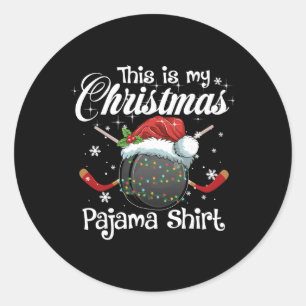 Dit is mijn kerstpyjama Kerstmis Hockey Familie Ma Ronde Sticker
