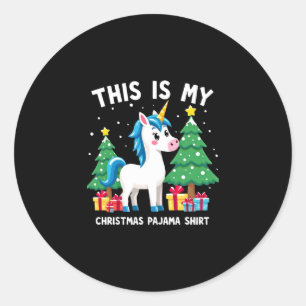 Dit is mijn kerstpyjama-shirt eenhoorn Kerst PJs Ronde Sticker