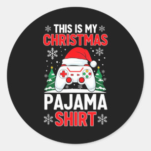 Dit is mijn kerstpyjama-shirt Gaming Kerstmannen J Ronde Sticker