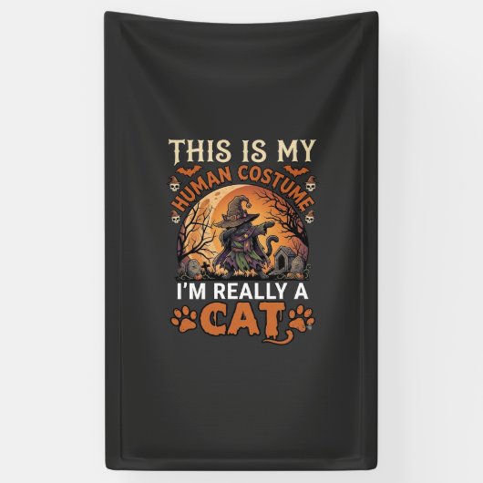 Dit Is Mijn Menselijk Kostuum Echt Kat Halloween H Spandoek (Verticaal)