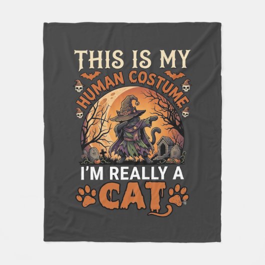Dit Is Mijn Menselijke Kostuum Echt Kat Halloween Fleece Deken (Voorkant)