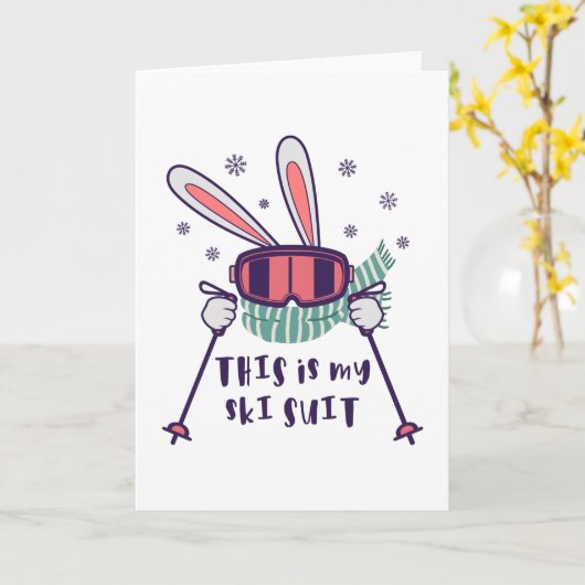 Dit is mijn skibroek Ski Konijn met skistokken Kaart (Gele Bloem)