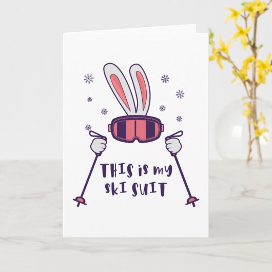 Dit is mijn skibroek Ski Konijn met skistokken Kaart (Gele Bloem)