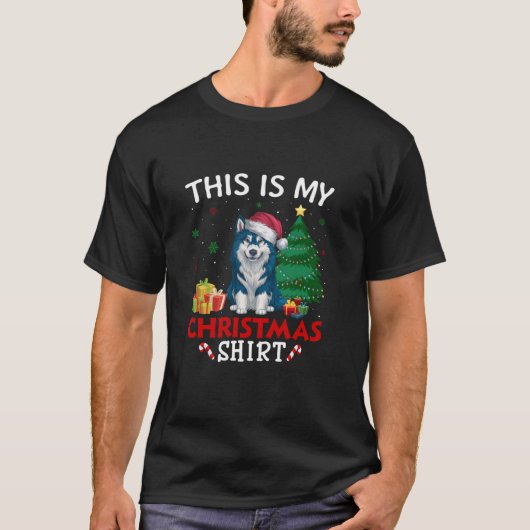 Dit is My Alaskan Klee Kai Dog Santa Hat Kerstmis T-shirt (Voorkant)