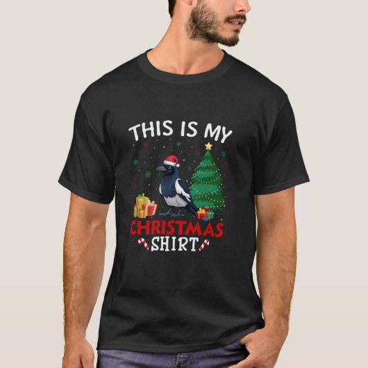 Dit is My Magpie Santa Hat Christmas Pajama T Shi T-shirt (Voorkant)