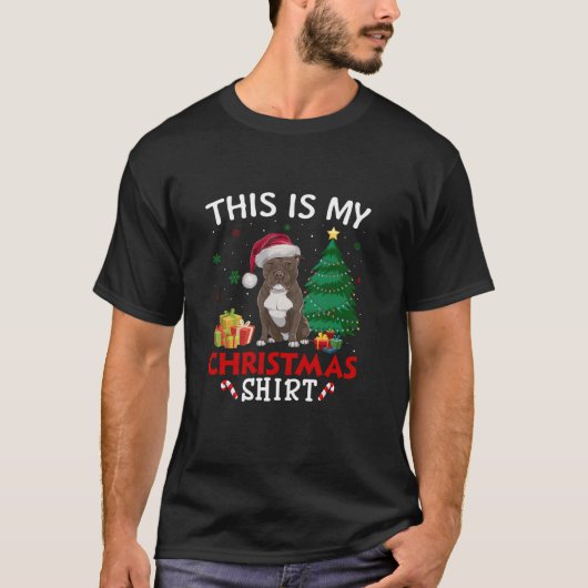Dit is My Pitbull Dog Santa Hat Christmas Panama T-shirt (Voorkant)
