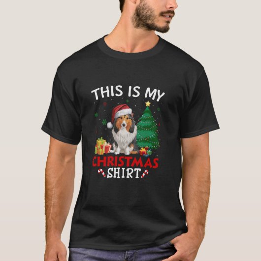Dit is My Shetland Sheepdog Santa Hat Christmas T-shirt (Voorkant)