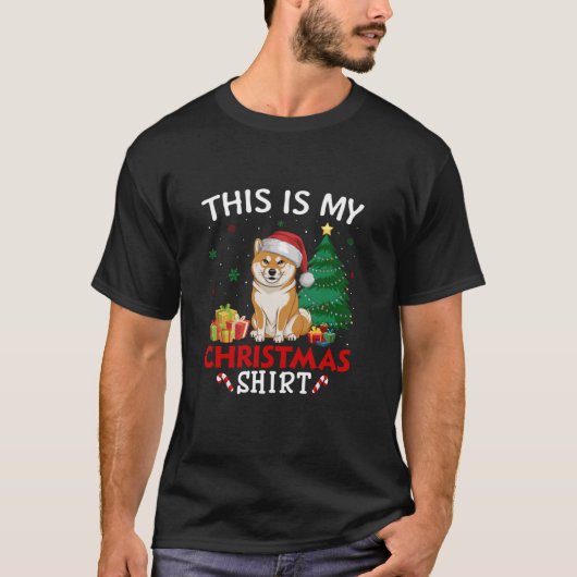 Dit is My Shiba Inu Dog Santa Hat Christmas Pajam T-shirt (Voorkant)