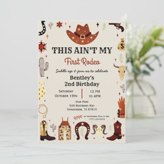 Dit is niet mijn eerste Rodeo Boy uitnodiging (Staand voorkant)