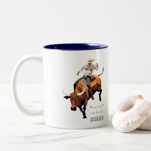 Dit is niet mijn eerste RODEO: Bull rider Tweekleurige Koffiemok (Met donut)
