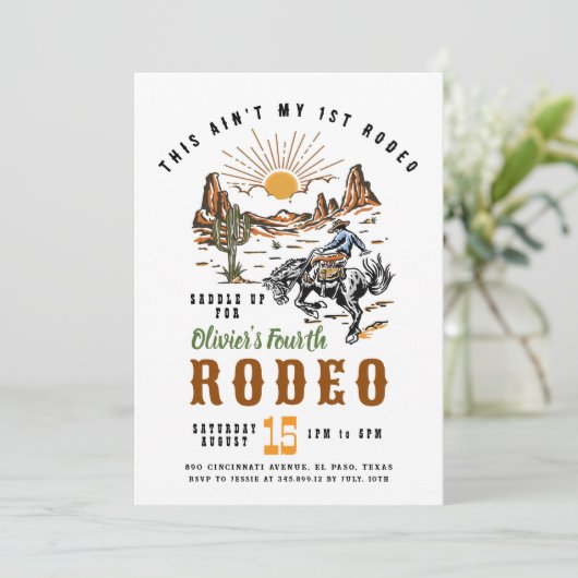 Dit is niet mijn eerste Rodeo-verjaardagsuitnodigi Kaart (Staand voorkant)