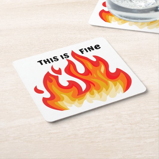 "Dit is prima" (zwart + vuur en vlammen) Kartonnen Onderzetters (Schuin)