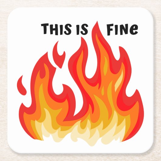 "Dit is prima" (zwart + vuur en vlammen) Kartonnen Onderzetters (Voorkant)