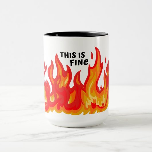 "Dit is prima" (zwart + vuur en vlammen) Mok (Midden)