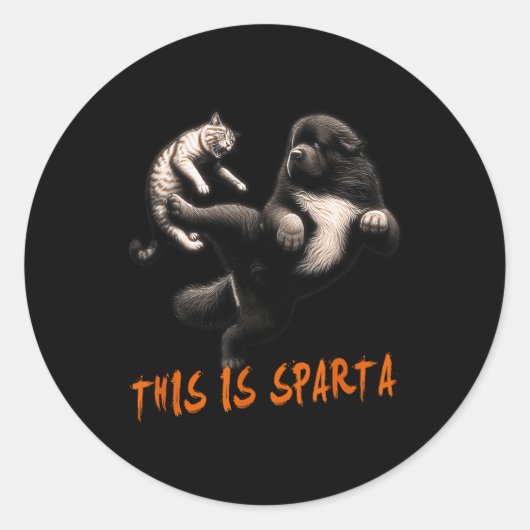 Dit is Sparta - Hond vs Kat Ronde Sticker (Voorkant)