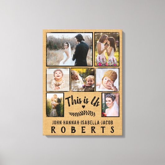 Dit is Us Burlap Farmhouse 7 Family Photo Collage Canvas Afdruk (Voorkant)