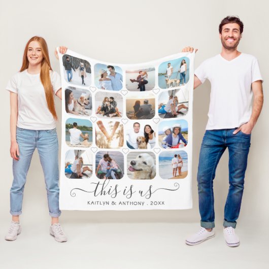 DIT IS US Handgeschreven Script Harten 16 Foto Fleece Deken (In situ)