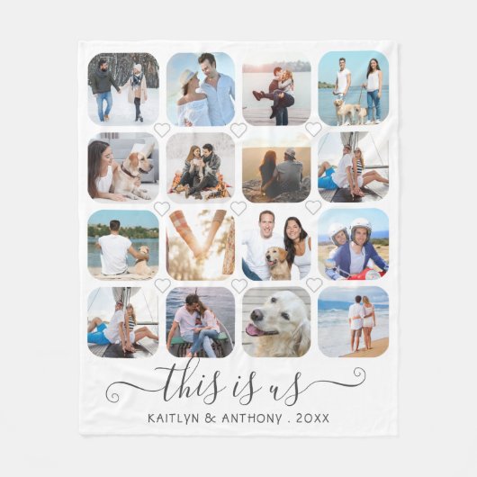 DIT IS US Handgeschreven Script Harten 16 Foto Fleece Deken (Voorkant)