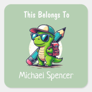 Dit is van de Schattigee jongensdinosaurus Green Vierkante Sticker