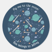 Dit is van het Kinder raketschip Jupiter Saturnus Ronde Sticker (Voorkant)