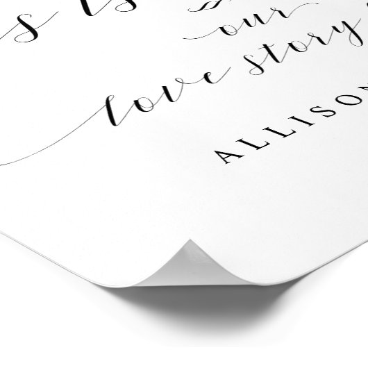 Dit is waar ons liefdesverhaal begint met huwelijk poster (Hoek)