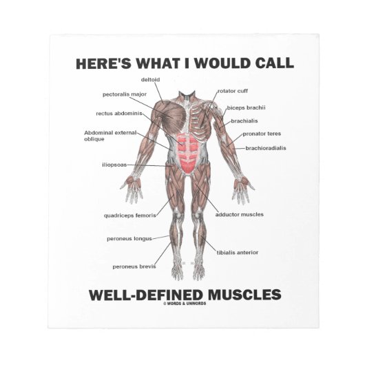 Dit is wat ik goed gedefinieerde spieren zou noeme notitieblok (Voorkant)