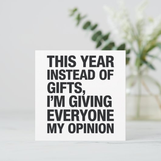 Dit jaar geef ik iedereen in plaats van een cadeau feestdagenkaart (Staand voorkant)