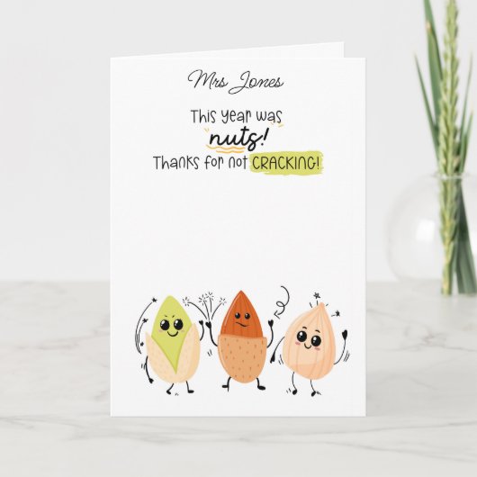 Dit jaar was het de cadeaubon van Nuts Teacher Kaart (Voorkant)